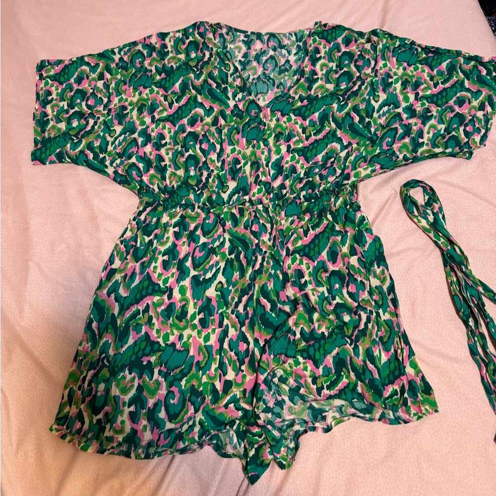Lace Up Leopard Print Romper NWOT